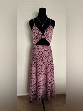 Vici Pink & Black Leopard Print Cutout Knot Maxi Dress Size L